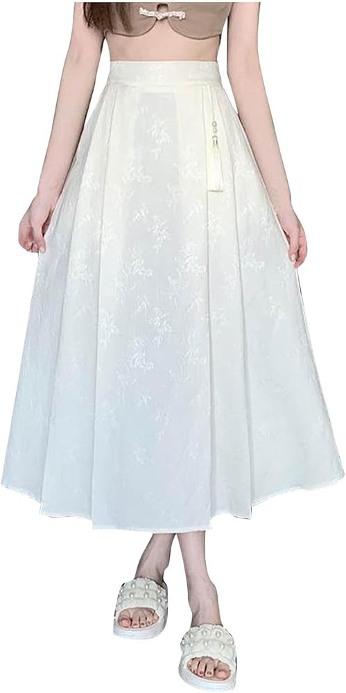 2025 Summer Long Skirt for Womens Fashion Flowy Swing A-line Midi Skirts High Elastic Waist Y2k V... | Amazon (US)