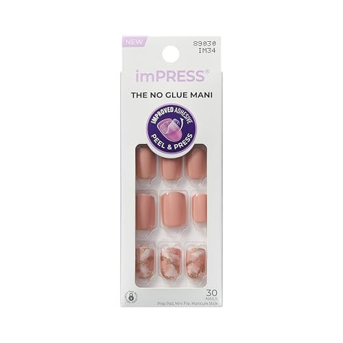 KISS imPRESS No Glue Mani Press On Nails, Design, 'Kingdom', Pink, Short Size, Squoval Shape, Includes 30 Nails, Prep Pad, Instructions Sheet, 1 Manicure Stick, 1 Mini File | Amazon (US)