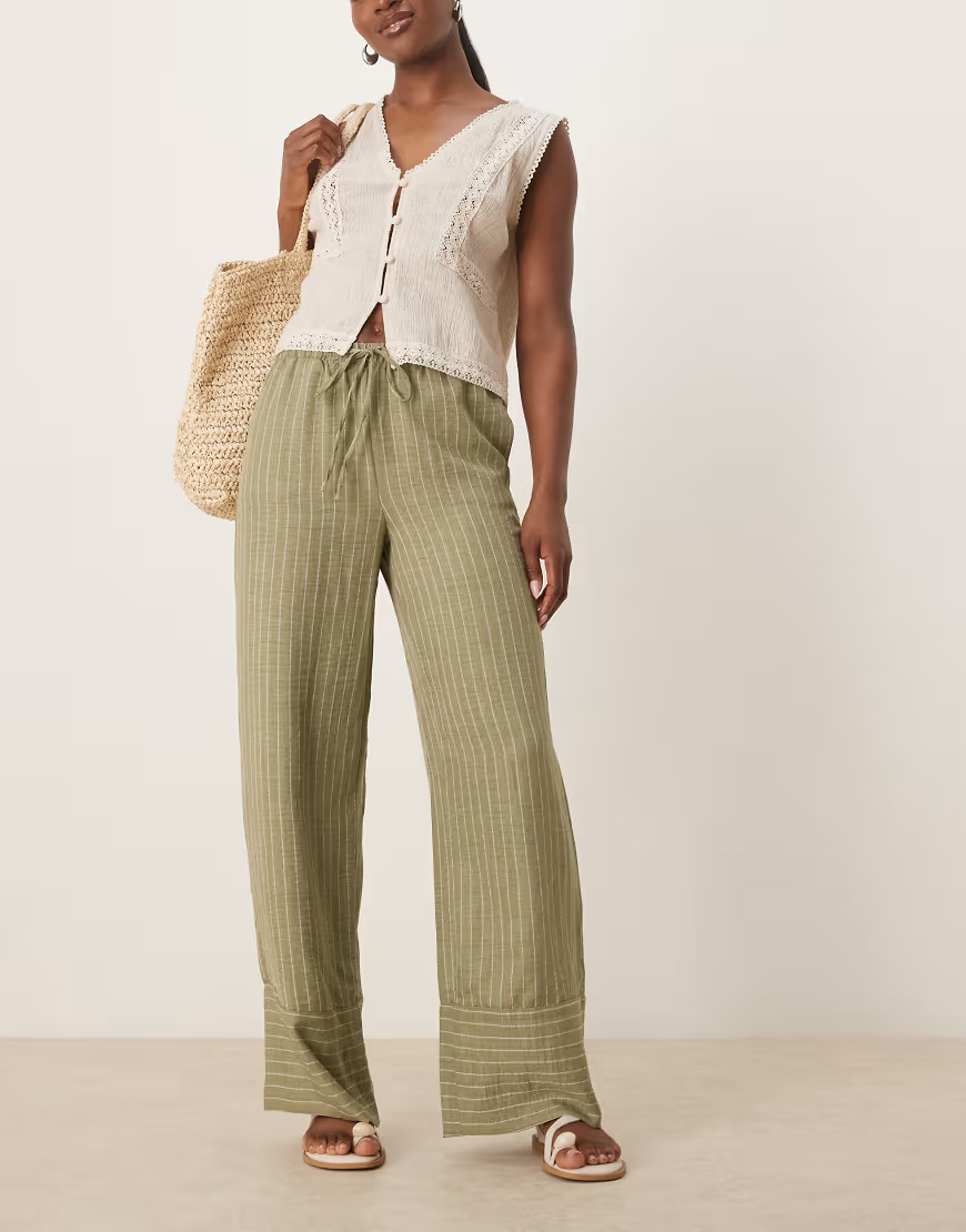 JDY wide leg pants in green stripes | ASOS (Global)