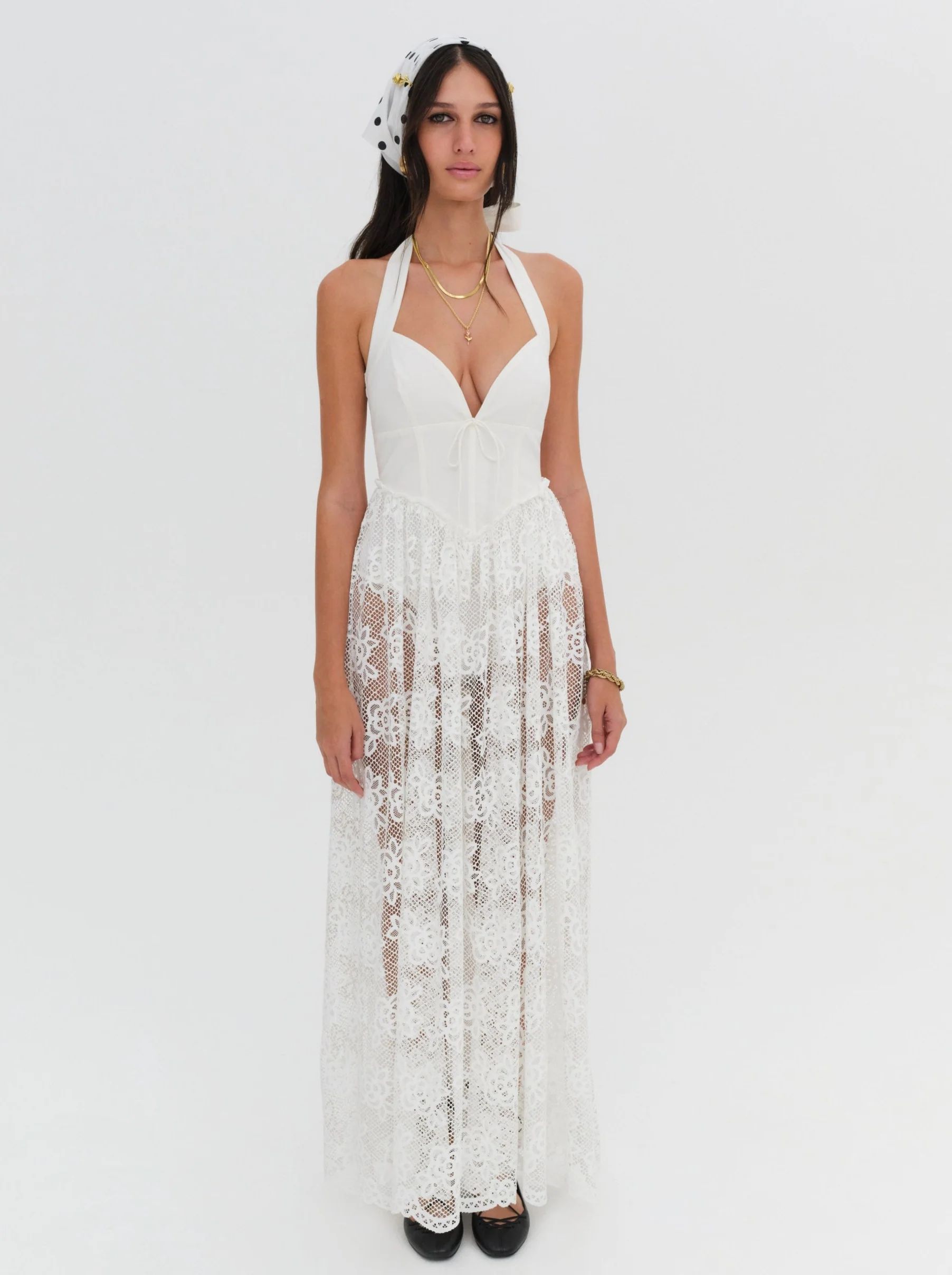 Sonnet Lace Maxi Dress — White | For Love & Lemons