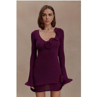 Samira Knit Long Sleeve Mini Dress - Plum I MESHKI I Size M | MESHKI US