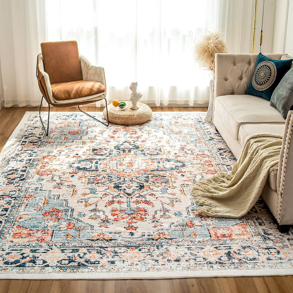 VK VK·LIVING Machine Washable Rug 5'x7' Vintage Design Washable Area Rugs with Non Slip Rugs for... | Amazon (US)