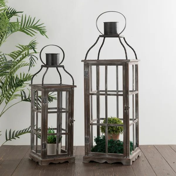 2 Piece Tall Wood and Metal Lantern Set | Wayfair North America