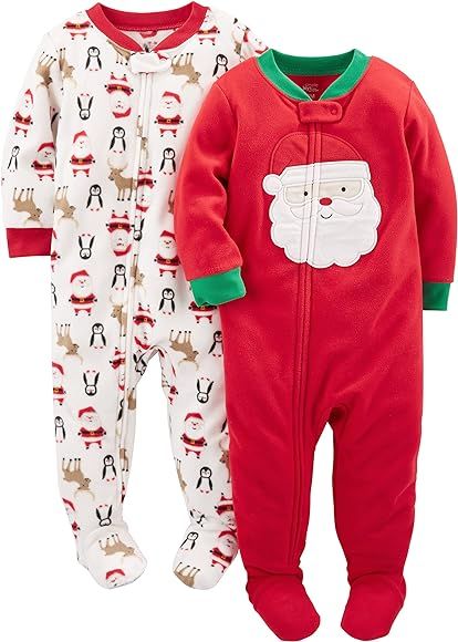 Simple Joys by Carter's Baby 2-Pack Holiday Loose Fit Flame Resistant Fleece Footed Pajamas | Amazon (US)