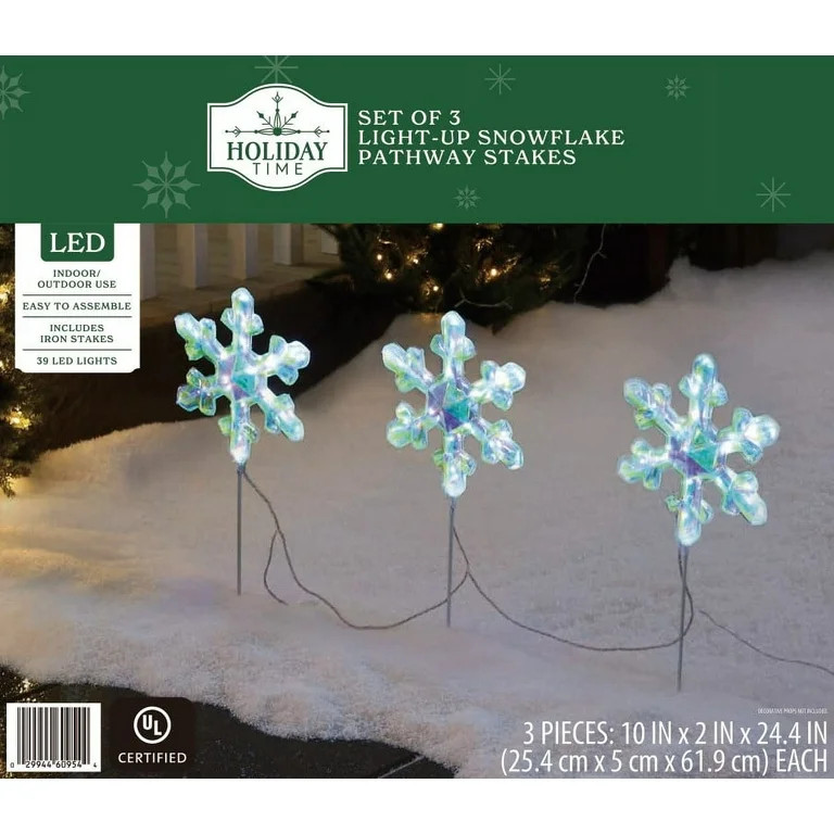Indoor/Outdoor LED Light-Up Christmas Prismatic Snowflake Pathway Lights, Cool White, 3 Count, by... | Walmart (US)