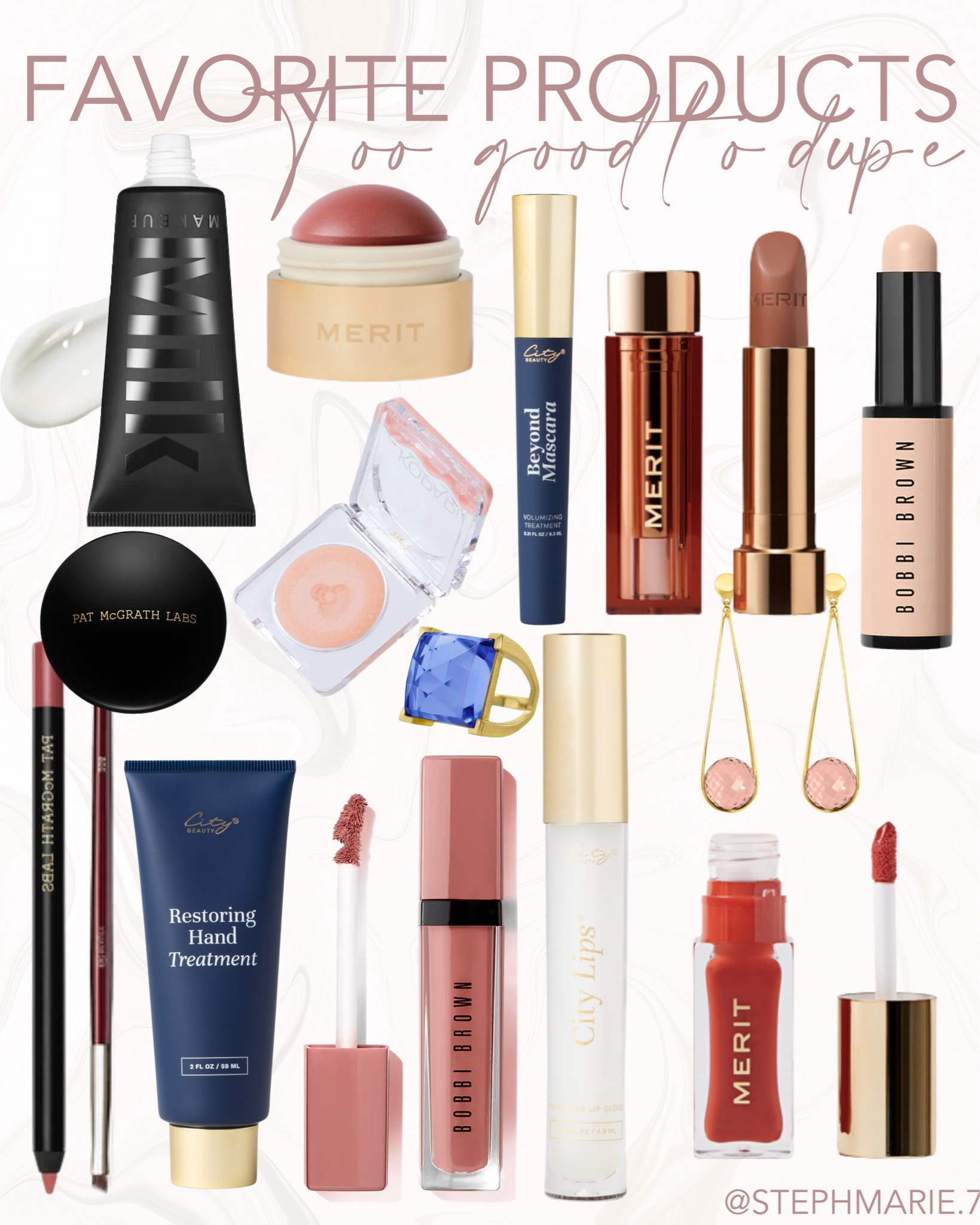 favorites products too good to dupe / luxury makeup / high end beauty / milk makeup / merit makeup / bobbi brown makeup / lotion / lip balm / earrings / plaza ring / merit blush 

#LTKbeauty #LTKHoliday #LTKSeasonal