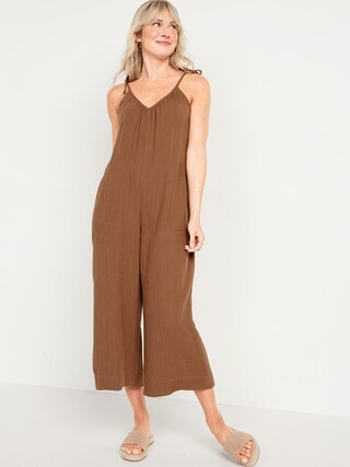 Tie-Shoulder Cropped Crinkled Jumpsuit for Women | Old Navy (US)