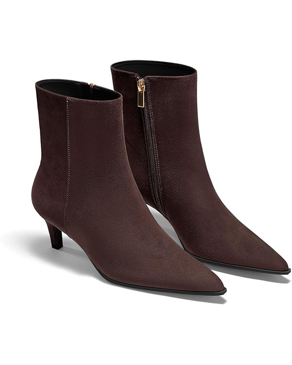 Coutgo Ankle Boots for Women Kitten Low Heel Pointed Toe Booties Side Zipper Fall Shoes | Amazon (US)