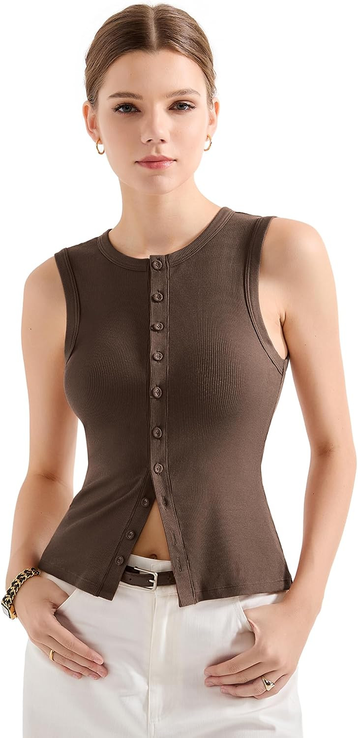SUUKSESS Women Button Down Going Out Trendy Tops Ribbed Sexy Vest Y2K Tank Tops | Amazon (US)