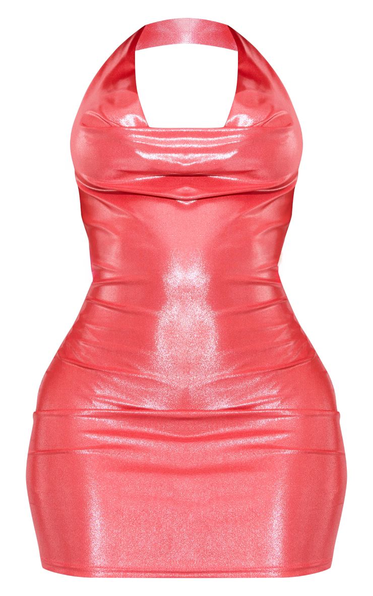 Shape Pink Metallic Cowl Neck Bodycon Dress | PrettyLittleThing US