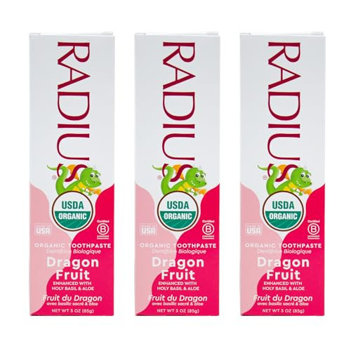 RADIUS USDA Organic Kids Toothpaste 3oz Non Toxic Chemical-Free Gluten-Free Designed to Improve Gum Health for Children's 6 Months and Up - Dragon Fruit - Pack of 3 | Amazon (US)