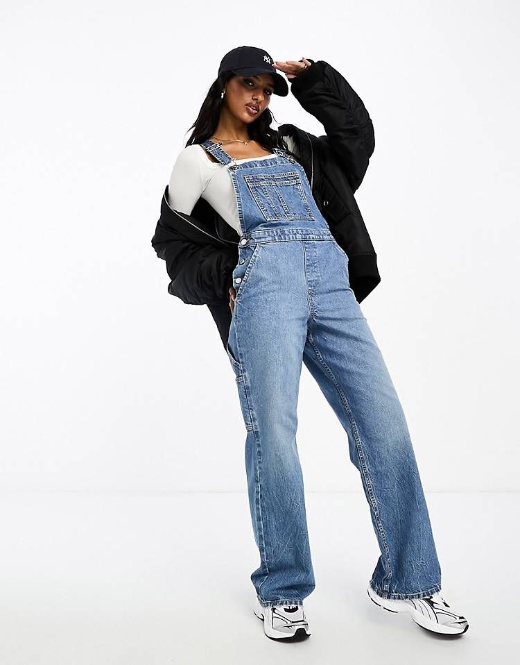 ASOS DESIGN Tall denim overalls in mid blue | ASOS (Global)