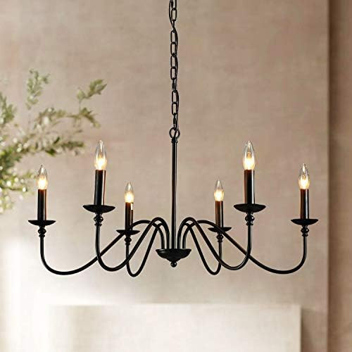 Saint Mossi Antique Painted Black Chandelier Lighting,6 Lights,Rustic Vintage Farmhouse Pendant Ligh | Amazon (US)