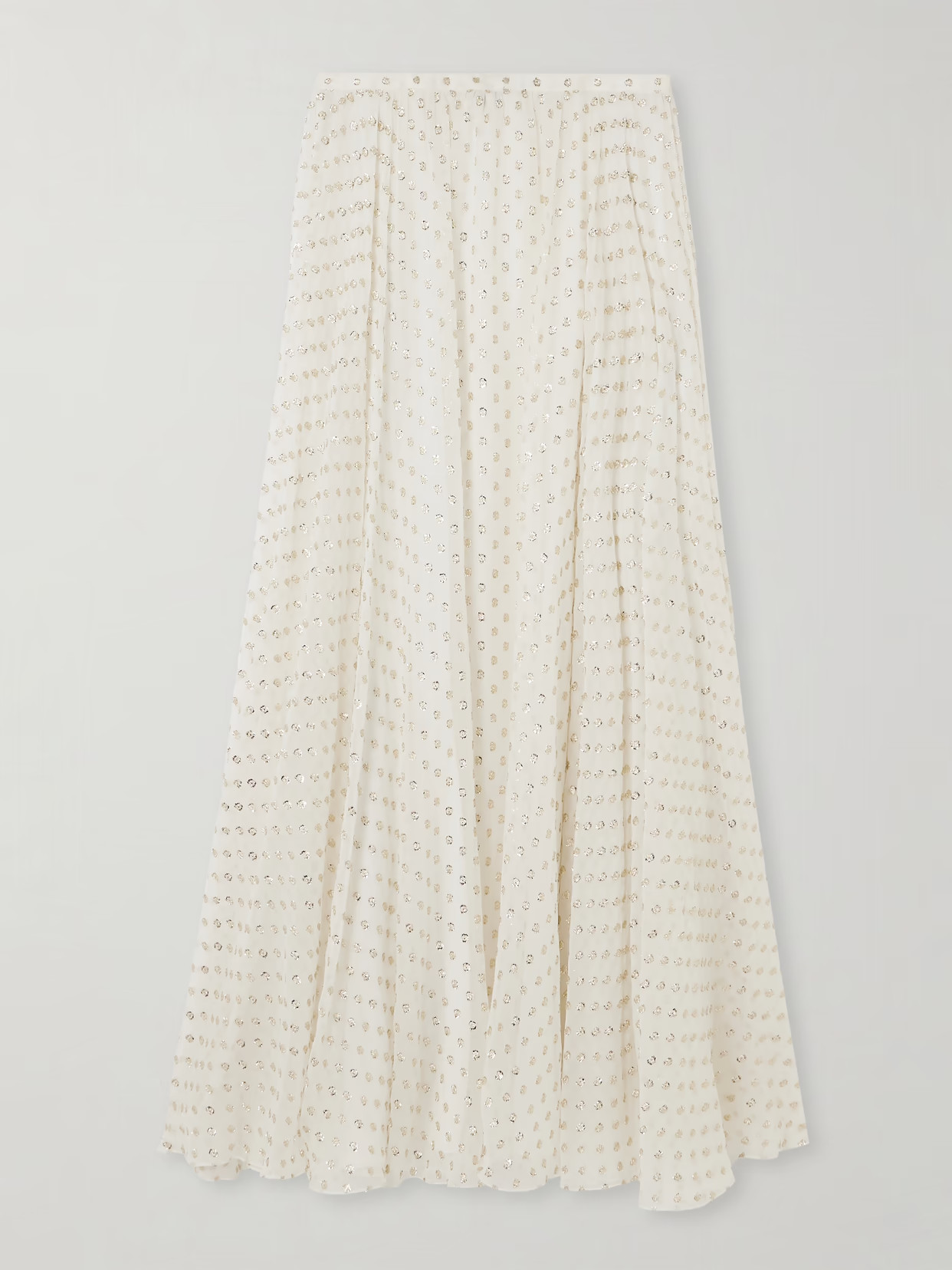 Chloé - Gathered Metallic Polka-dot Silk-blend Maxi Skirt - Cream | NET-A-PORTER (US)
