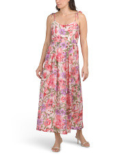 Linen Blend Fit And Flare Maxi Dress With Tie Shoulder Straps | Marshalls