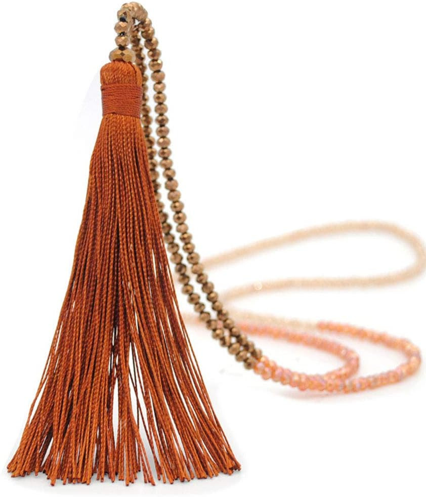 Long Tassel Necklace Handmade Turquoise Pearl Crystal Beads Necklace for Women Fashion Jewelry | Amazon (US)