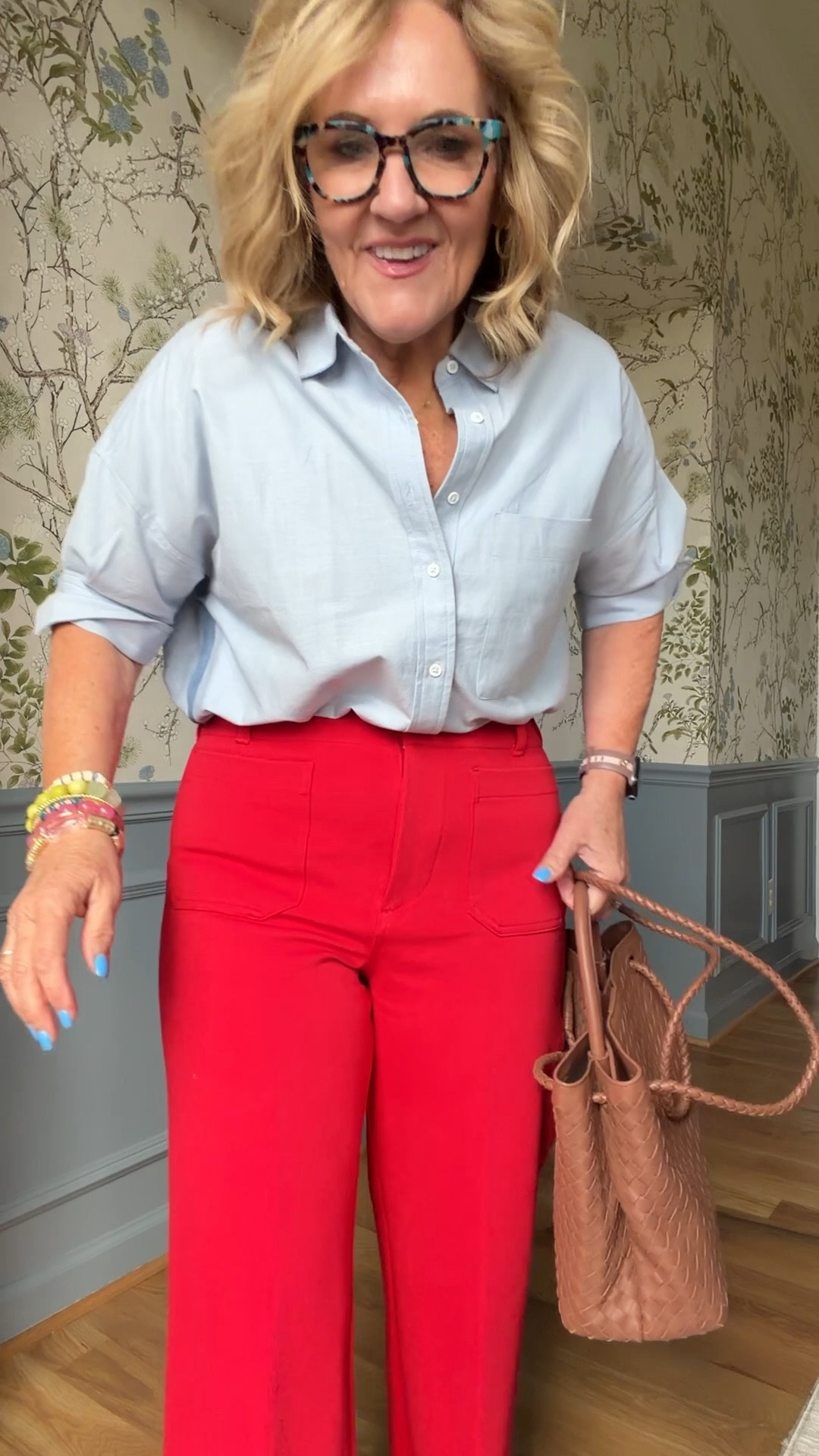 Anthro 20% off code NANETTE20
Colette pant in a ribbed knit. Come in many colors. Size up if in between. These run fitted. I’m in a 29 reg 
Sweater size medium 
Blouse size small 
20% off bracelet stack code NANETTE20
Linking similar sandals 

#LTKspring #LTKOver40 #LTKSaleAlert