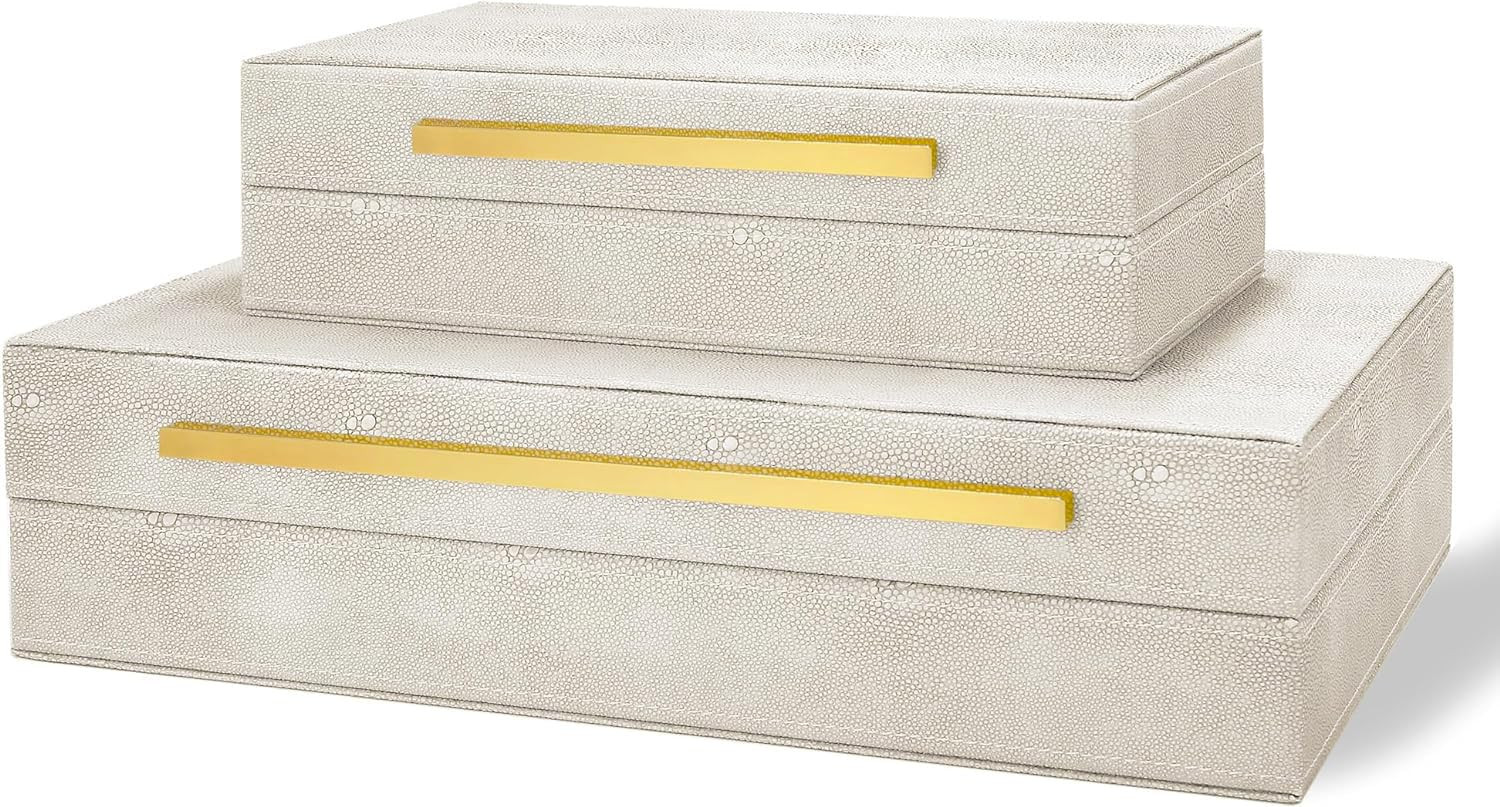 Modern Decorative Box Faux Shagreen Leather, Decorative Storage Boxes with Lids for Home Decor, L... | Amazon (US)