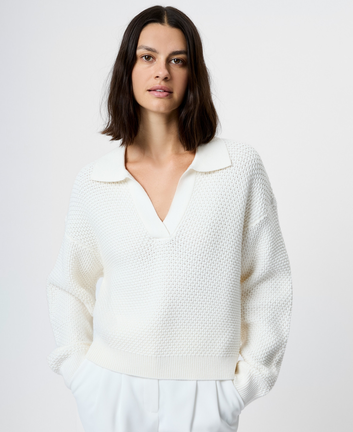 French Connection Women's Collared Pull-On Sweater - Summer White | Macy's