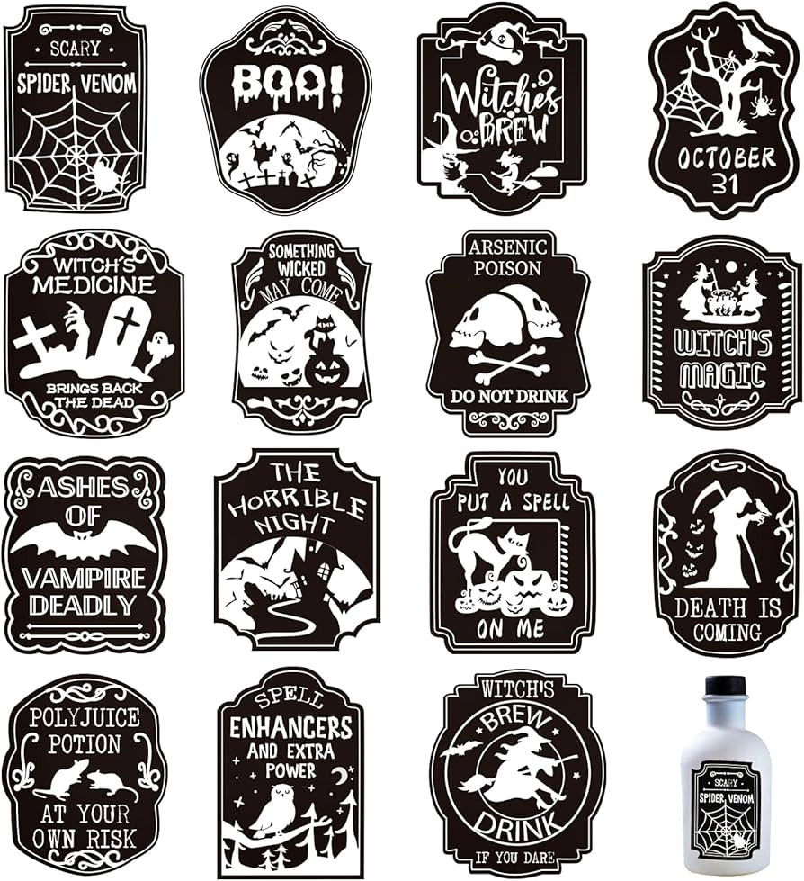 120pcs Halloween Bottle Label Stickers,Witch Potion Bottle Lables Apothecary Wine Bottle Sticker ... | Amazon (US)