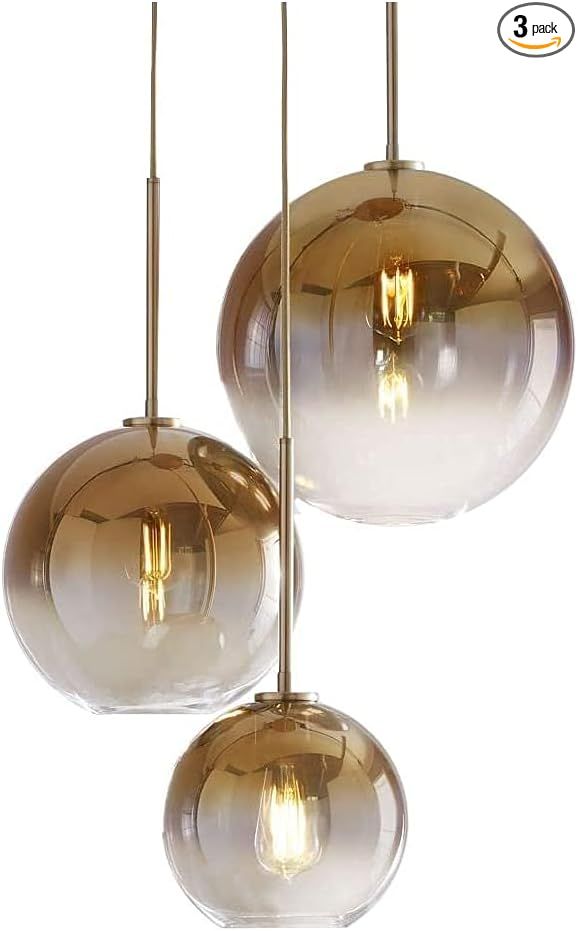 KCO Lighting Modern 3-Pack Gold Globe Pendant Lighting Adjustable Length Lamp LED Farmhouse Light... | Amazon (US)