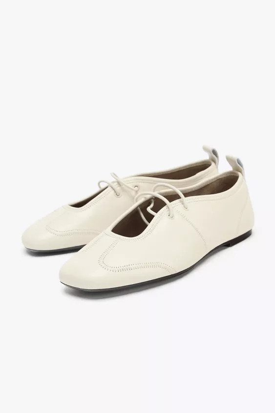LEATHER TOPSTITCHED BALLERINAS | Zara UK
