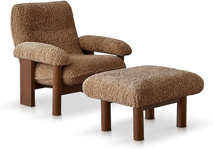 Accent Chair Modern Fluffy Chair with Arm Atural Solid Wood Legs Upholstered Faux Fur Side Chair ... | Amazon (US)