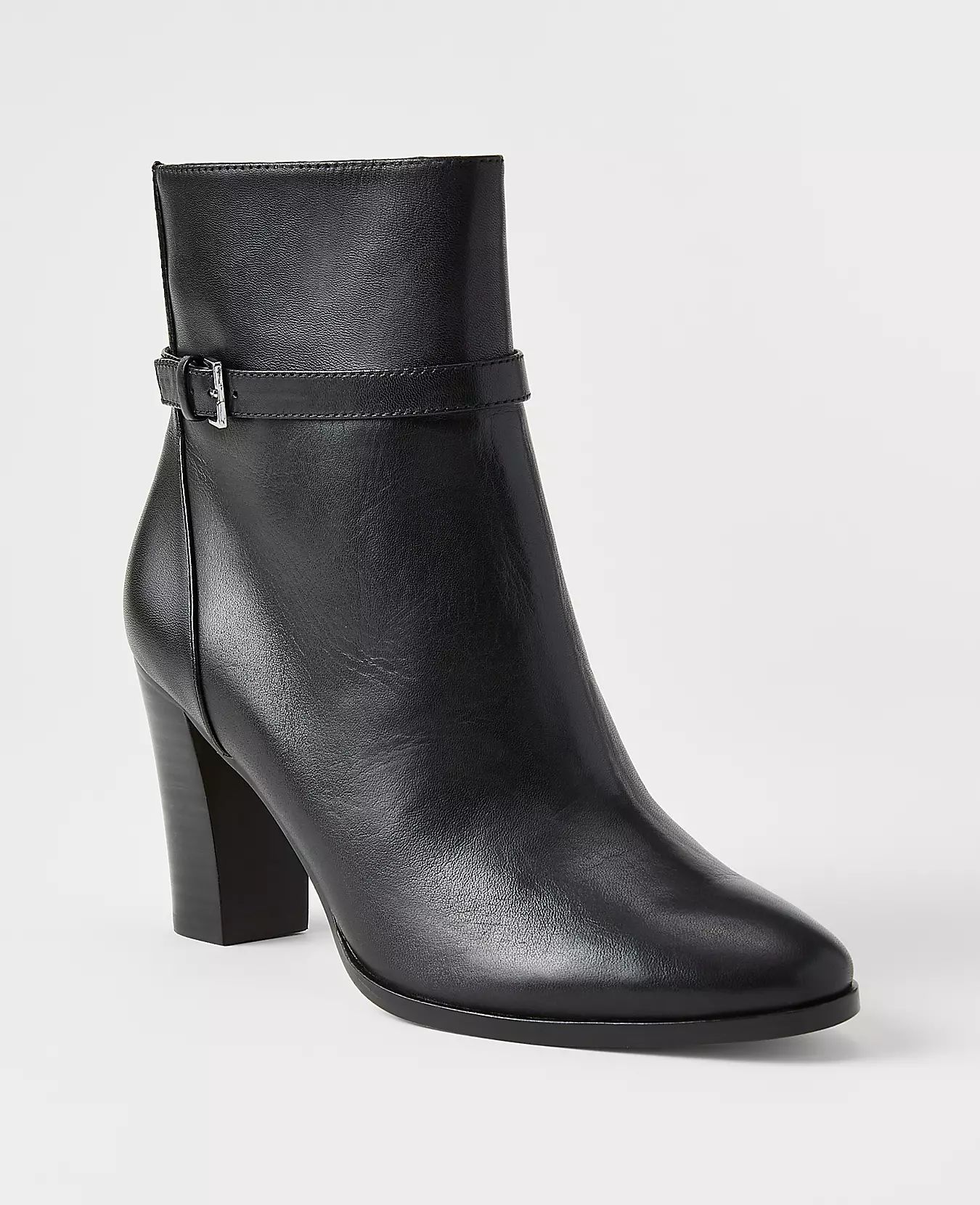 Buckle High Heel Leather Booties | Ann Taylor (US)