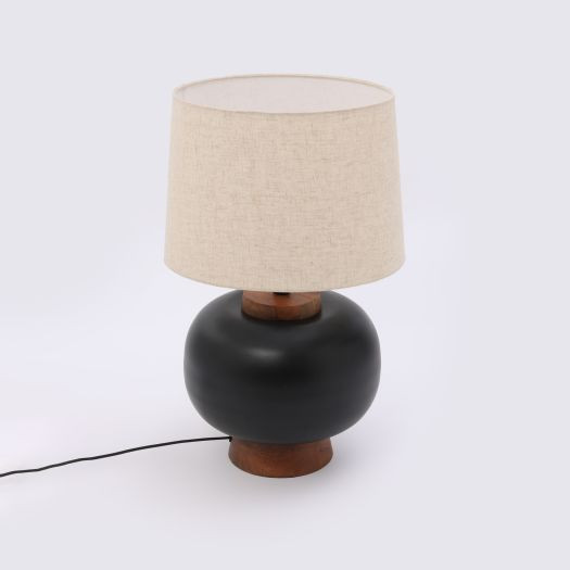 Black Metal &amp; Wooden Table Lamp 58x38cm | TK Maxx