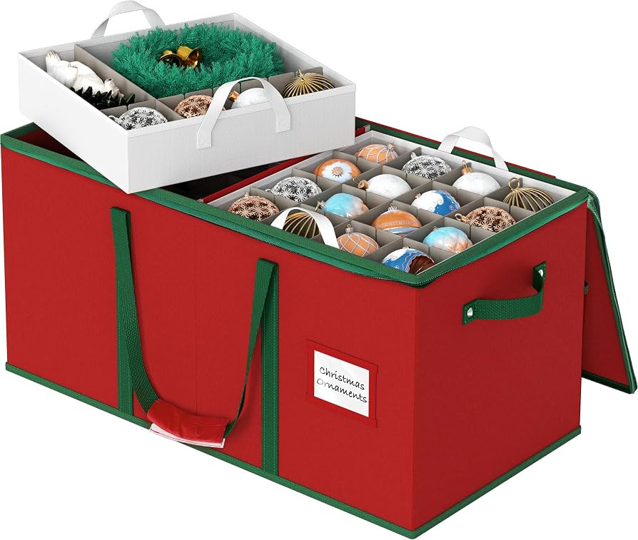 Simple Houseware 128 Christmas Ornament Storage Box with Adjustable Divider | Amazon (US)