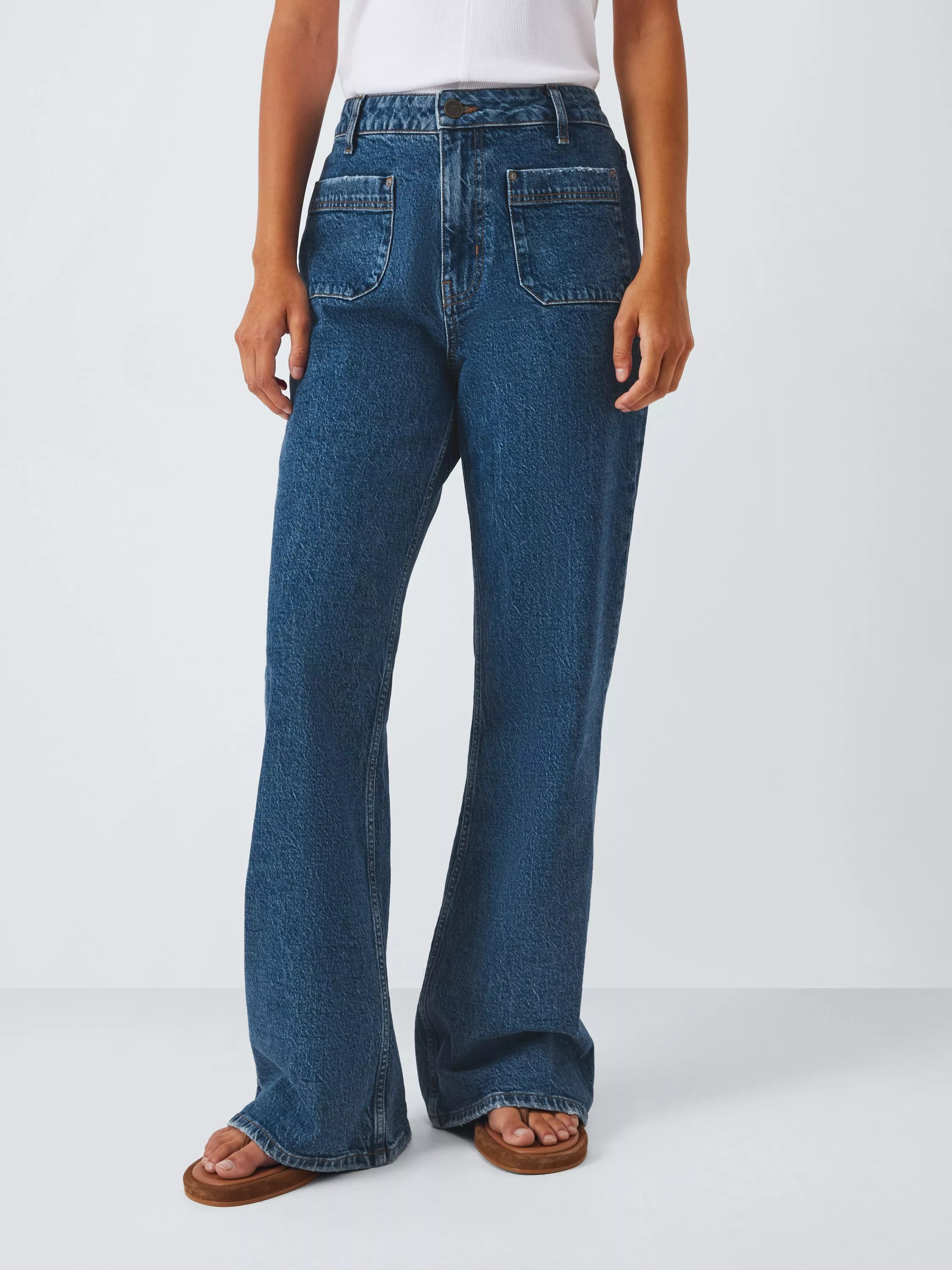 AND/OR Patch Pocket Flared Jeans, Mid Wash Blue | John Lewis (UK)