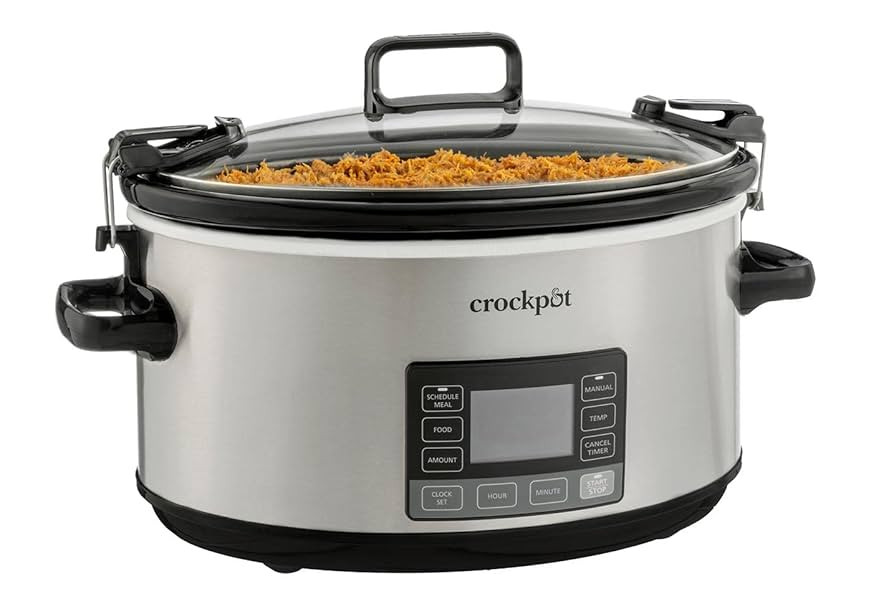 Crock-Pot 7-Quart Slow Cooker, Portable Programmable with Timer, Locking Lid, Stainless Steel; an... | Amazon (US)