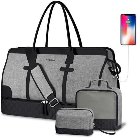 ETRONIK Weekender Overnight Bags for Women, Large Travel Duffle Bags with Shoe Compartment & Wet ... | Amazon (US)
