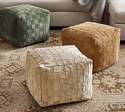 Suede Basketweave Pouf | Pottery Barn (US)