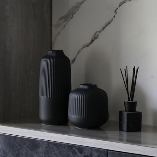 Black Ceramic Vase Set of 2, Flower Vases Home Decor, Boho Vase for Pampas Grass, Black Vases for Centerpieces Table Entryway Shelf | Amazon (US)
