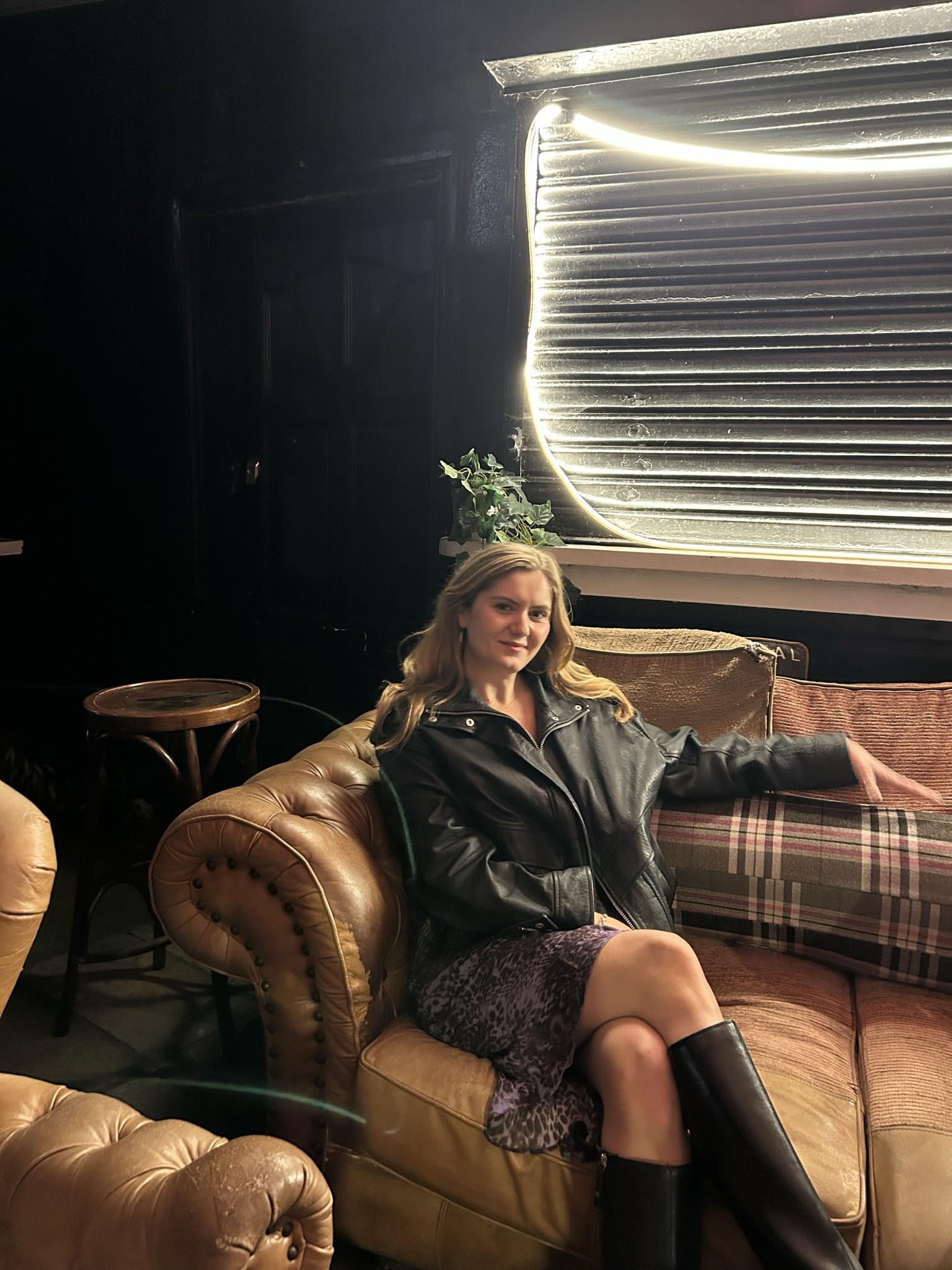 leather bomber, going out, nye outfit, realistation par purple leopard dress, animal print dress, partywear, night out, knee high black leather boots 

 #LTKuk #LTKdatenight #LTKpartywear