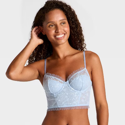 Women's Sequin Lace Corset - Wild Fable™ Light Blue L | Target