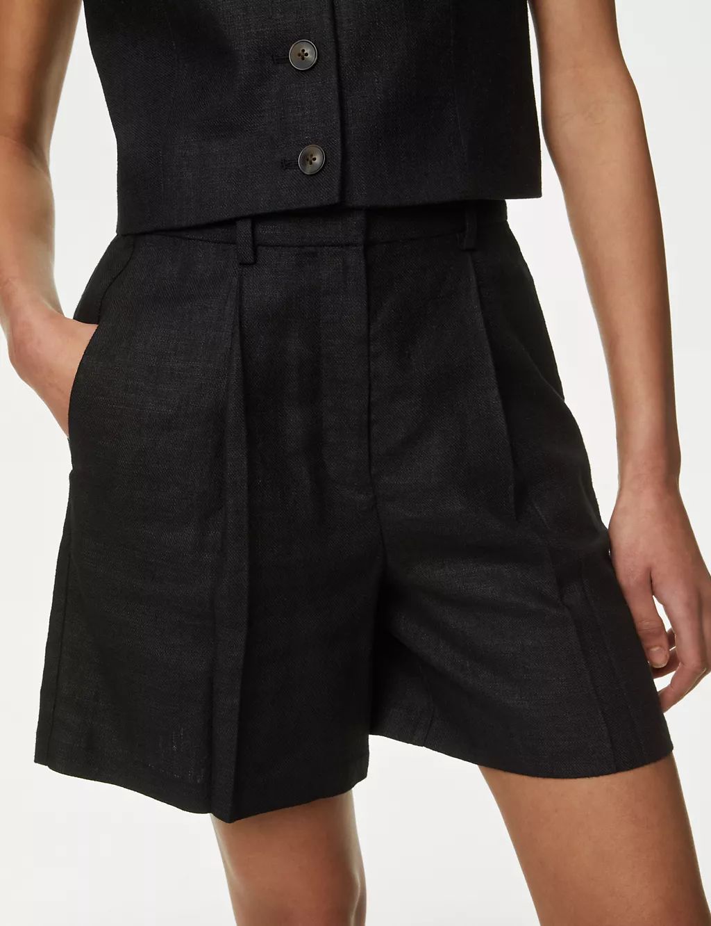 Linen Rich High Waisted Pleat Front Shorts | Marks & Spencer (UK)