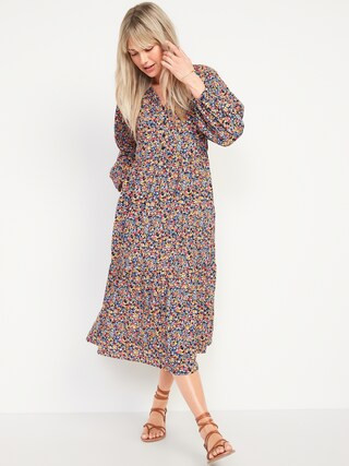Printed Button-Front All-Day Midi Swing Dress for Women | Old Navy (US)