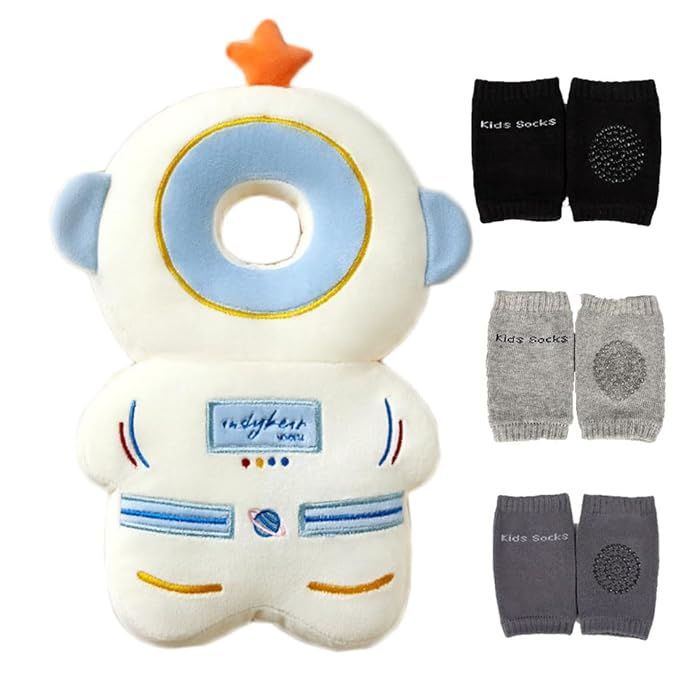 Baby Head Protector Cushion Backpack with 3 Baby Knee Pads for Walking & Crawling,Astronauts | Amazon (US)