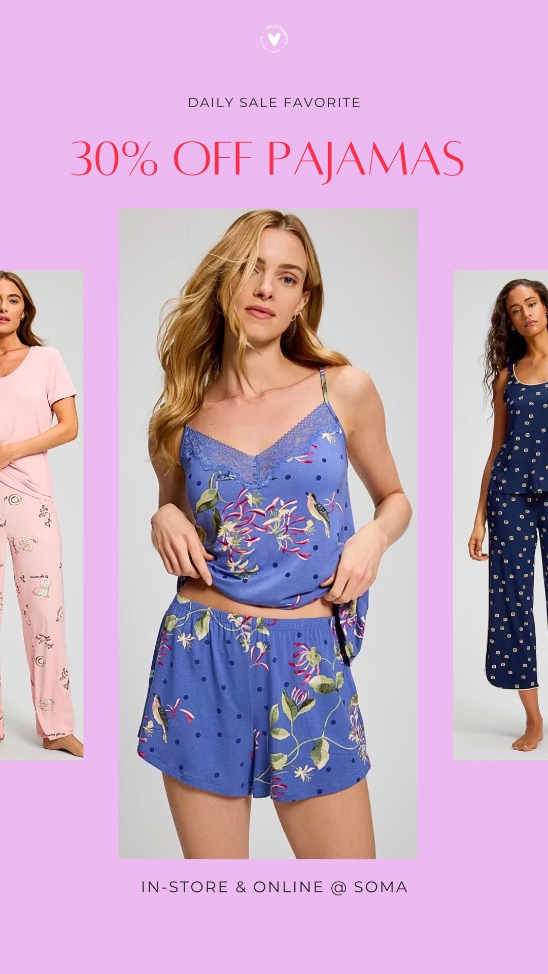Cute PJs + 30% off?! Say less 💕✨ Soma pajamas are on sale in-store + online, and there are SO many adorable sets to cozy up in. Adding to cart immediately!

#LTKgrwm #LTKSaleAlert