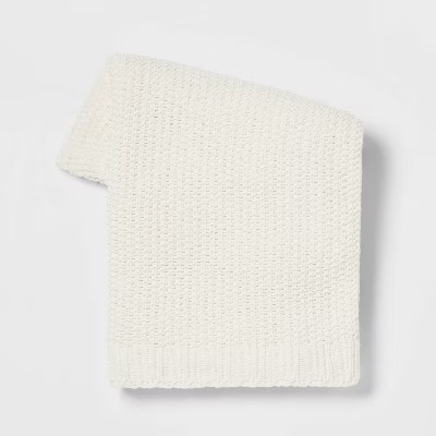 Solid Chenille Knit Throw Blanket Cream - Threshold™ | Target