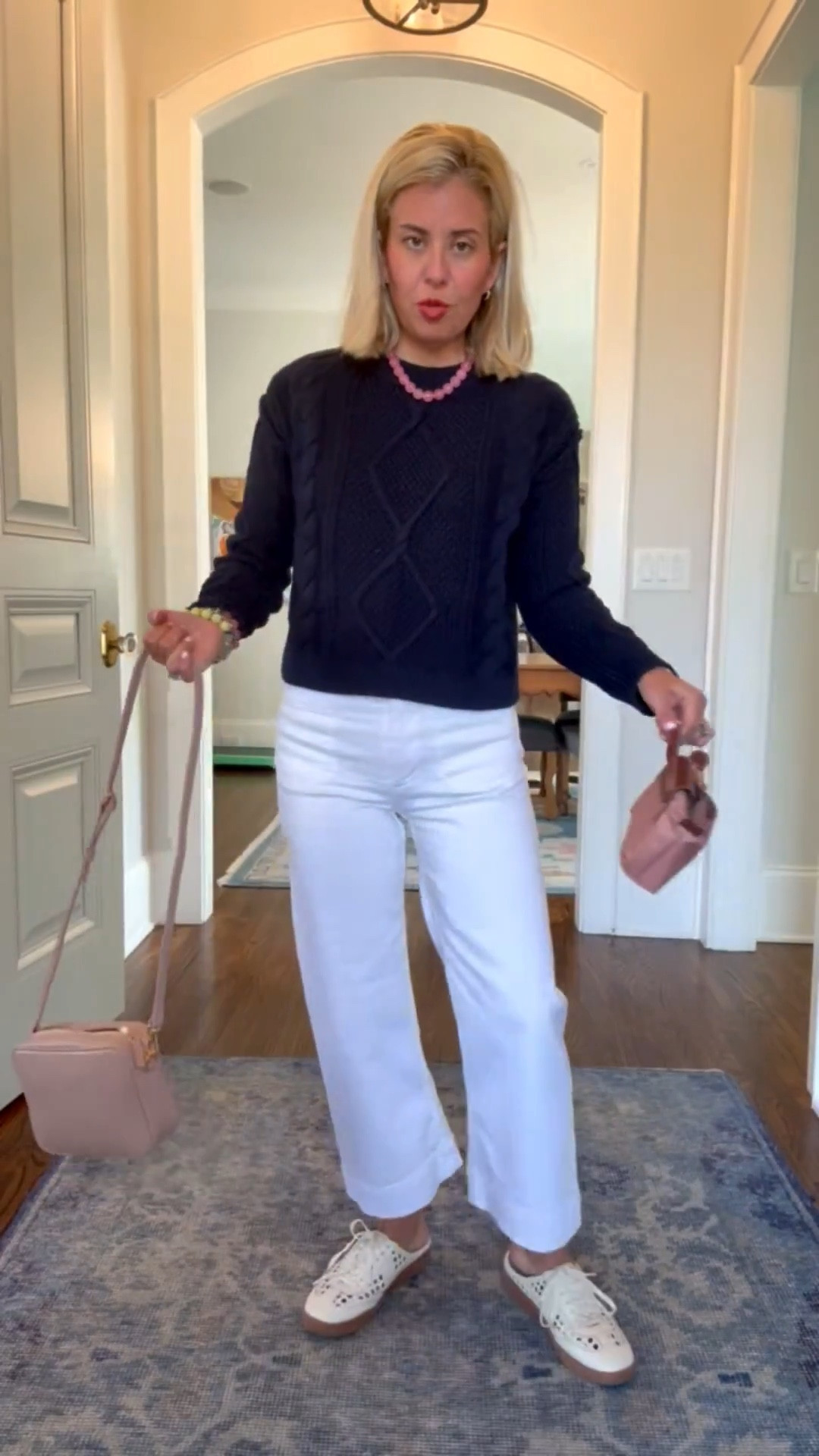 This is proof that jewels can make an outfit! Which bag is your favorite? I’m wearing Colette white jeans in 26P, xs sweater & 8 shoes.  
*use code Catherine20 for 20% off my new bracelet stack & necklace 

#LTKspringtrends #LTKspring #LTKootd