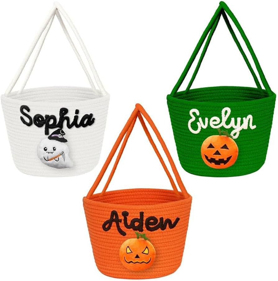 Voltexia Personalized Halloween Basket Trick or Treat Bucket Bag with Name Custom Woven Halloween... | Amazon (US)