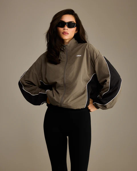 Oversized Piped Woven Track Jacket 
 Moss Brown | Oner Active (UK / US)