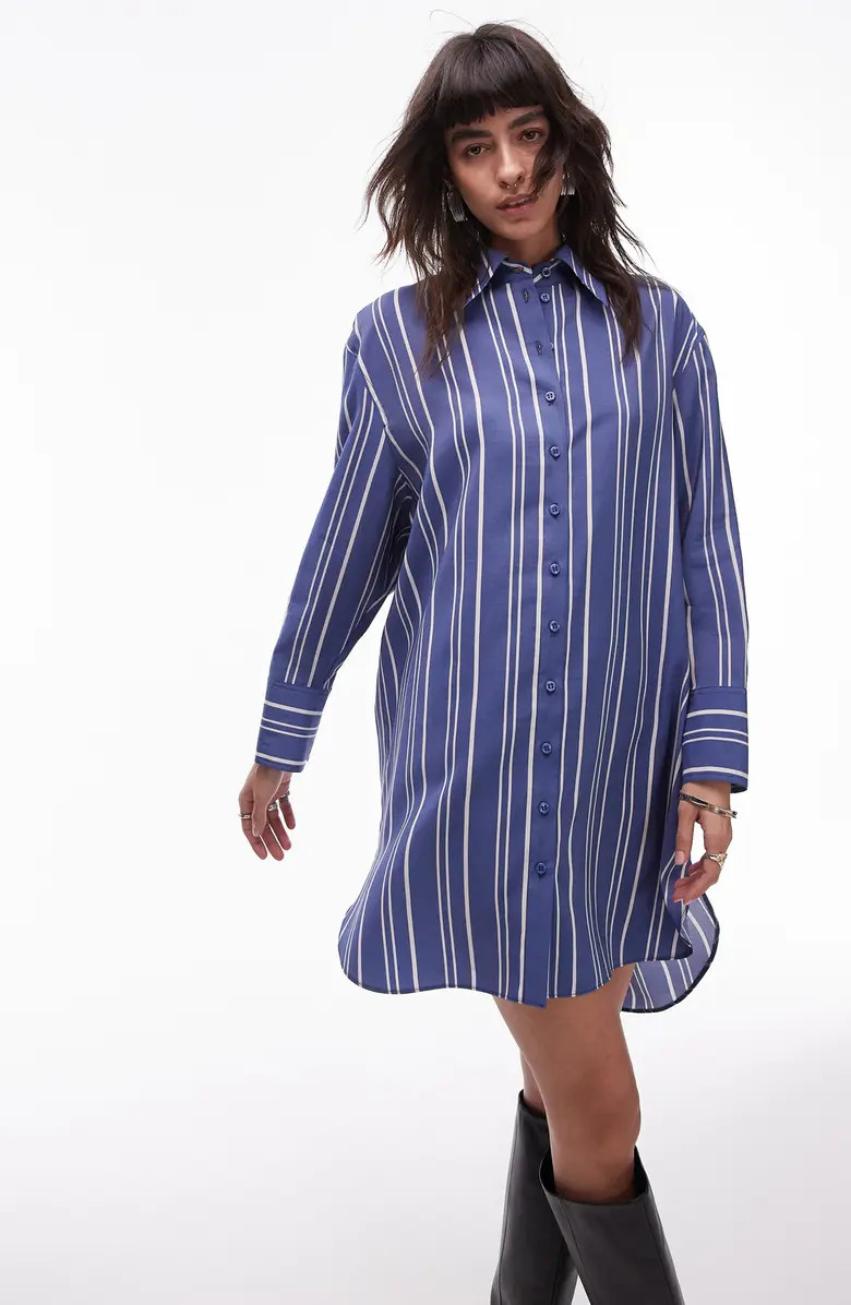 Stripe Long Sleeve Satin Shirtdress | Nordstrom