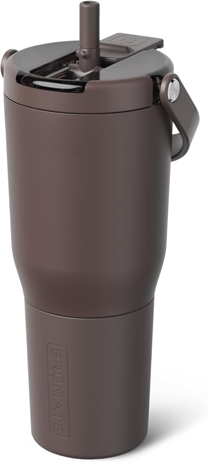 BrüMate Resa Flip 35oz Travel Tumbler with Covered Flip Down Straw | 100% Leakproof Water Bottle | Made of Insulated Stainless Steel | Cup Holder Friendly Silicone Base | 35oz (Java) | Amazon (US)