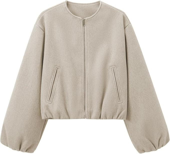 Talakeno Womens Cropped Bomber Jacket Casual Zip Up Varsity Jackets Trendy Outwear Coats with Wel... | Amazon (US)