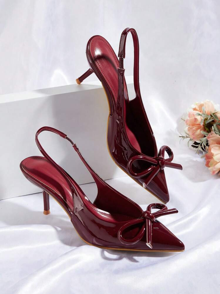 Sexy Wine Red Pointed Toe Butterfly Decor One-Strap Thin High Heel Shoes For Wedding, Party, Banq... | SHEIN
