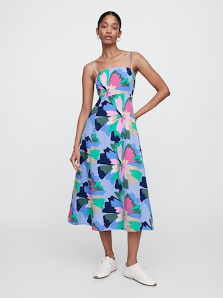 Poplin Print Squareneck Midi Dress | Gap Factory